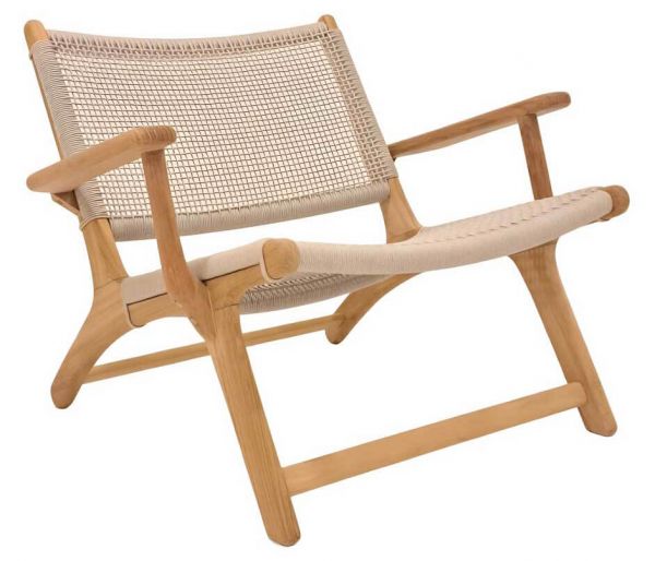 Koozy Lounge Sessel mit Armlehnen, Teak/Rope linnen, open weaving