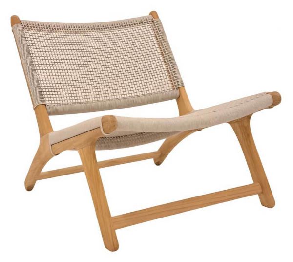 Koozy Lounge Sessel ohne Armlehnen, Teak/Rope linnen, open weaving